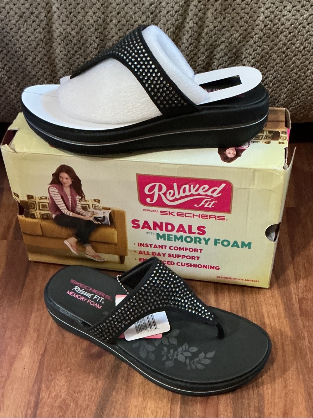 Skechers Black Rhinestone Slide Sandals with Memory Foam nwb sz 8